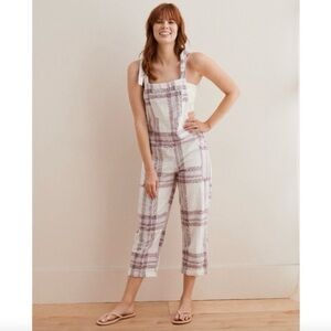 Aerie Plaid Shoulder Tie Straps Cropped Cargo Style Jumpsuit Size S